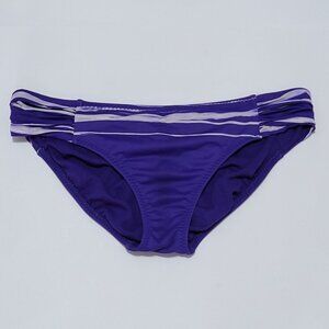 Athleta Aqualuxe Women's Swim Bikini Bottom Periwinkle Striped Ruched - Size L